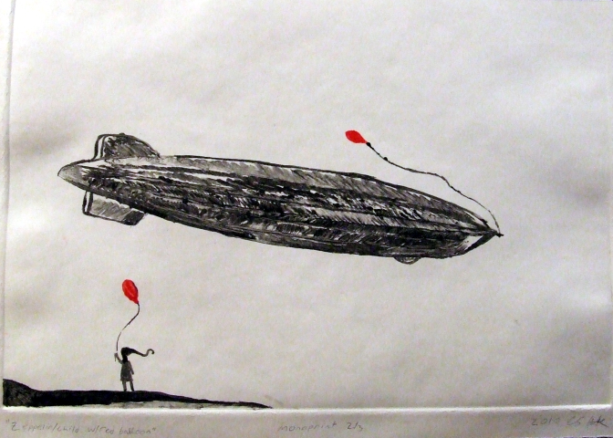 Scaled image Prints/monoprints/Zepplin and Child with Red Balloon/Zepplin and child with red balloon monoprint 2of3.png 